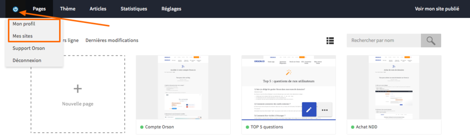 Compte client de l'application en mode SaaS Orson Io