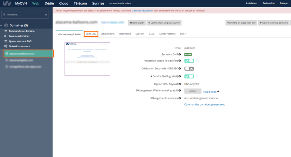 Redirection OVH étape 2