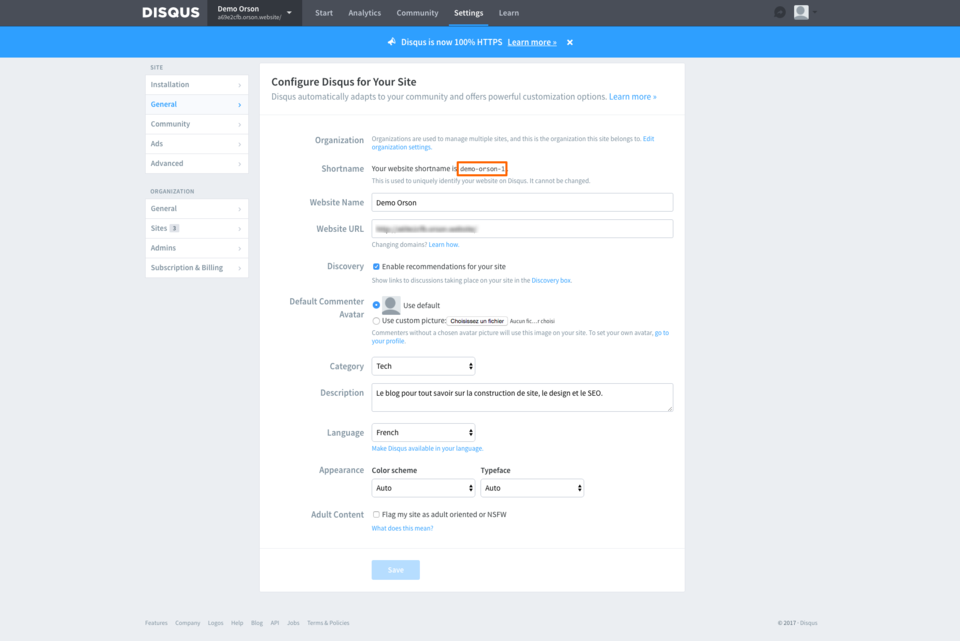trouver mon shortname disqus